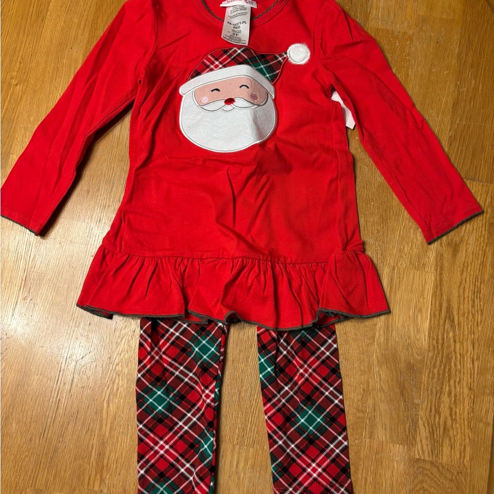 Jessica Ann Little Girls 2-Piece Santa Top and Matching Plaid Leggings Size 3T